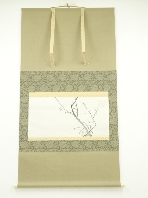 JAPANESE HANGING SCROLL / HAND PAINTED / WHITE UME PLUM